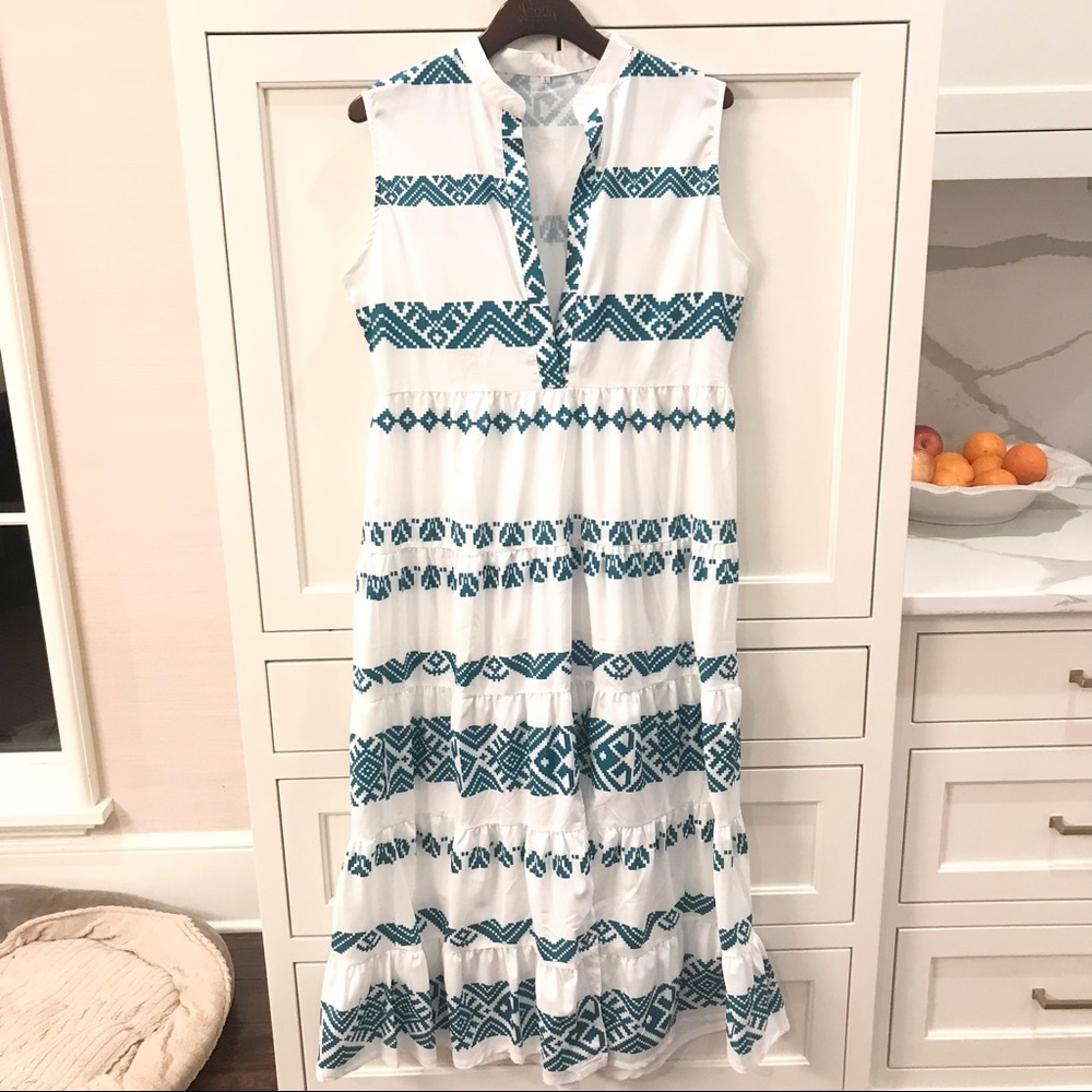 NWOT Boutique Teal Aztec Maxi Dress